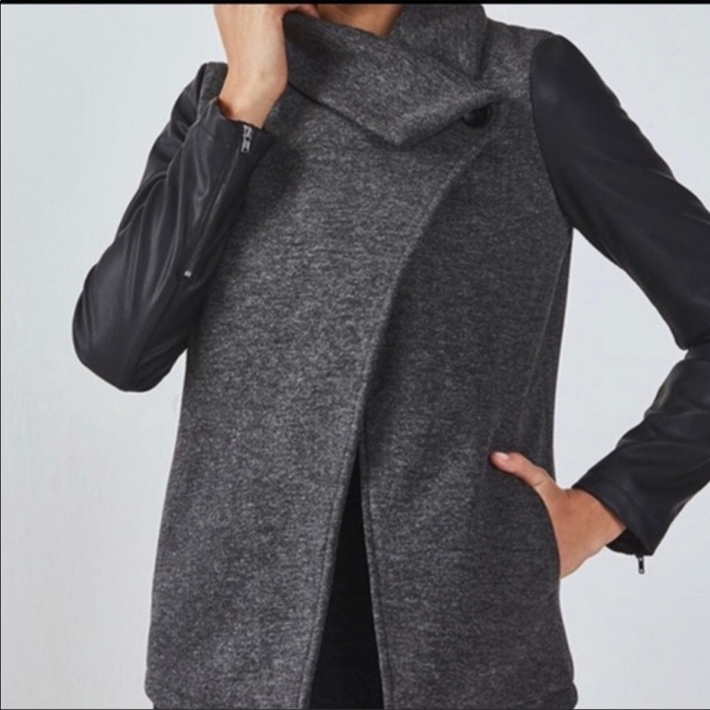 Fabletics Milano Coat Grey w Faux Leather Sleeves